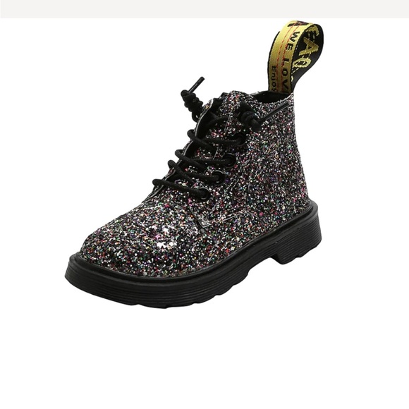 Kids Glitter Combat Boots in toddler size 9/26 - Picture 2 of 5